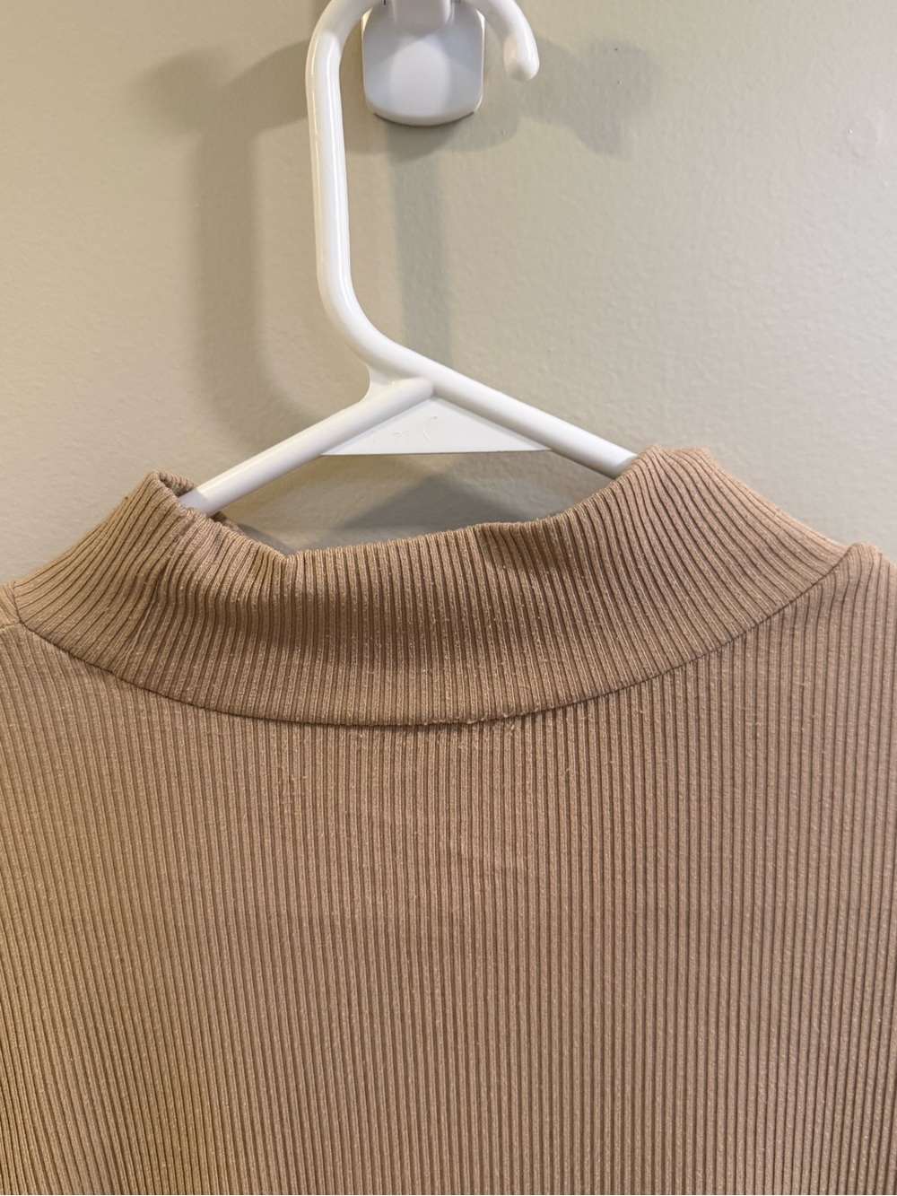 No Boundaries Ribbed Mock Neck Top in Beige - Picture 3 of 5